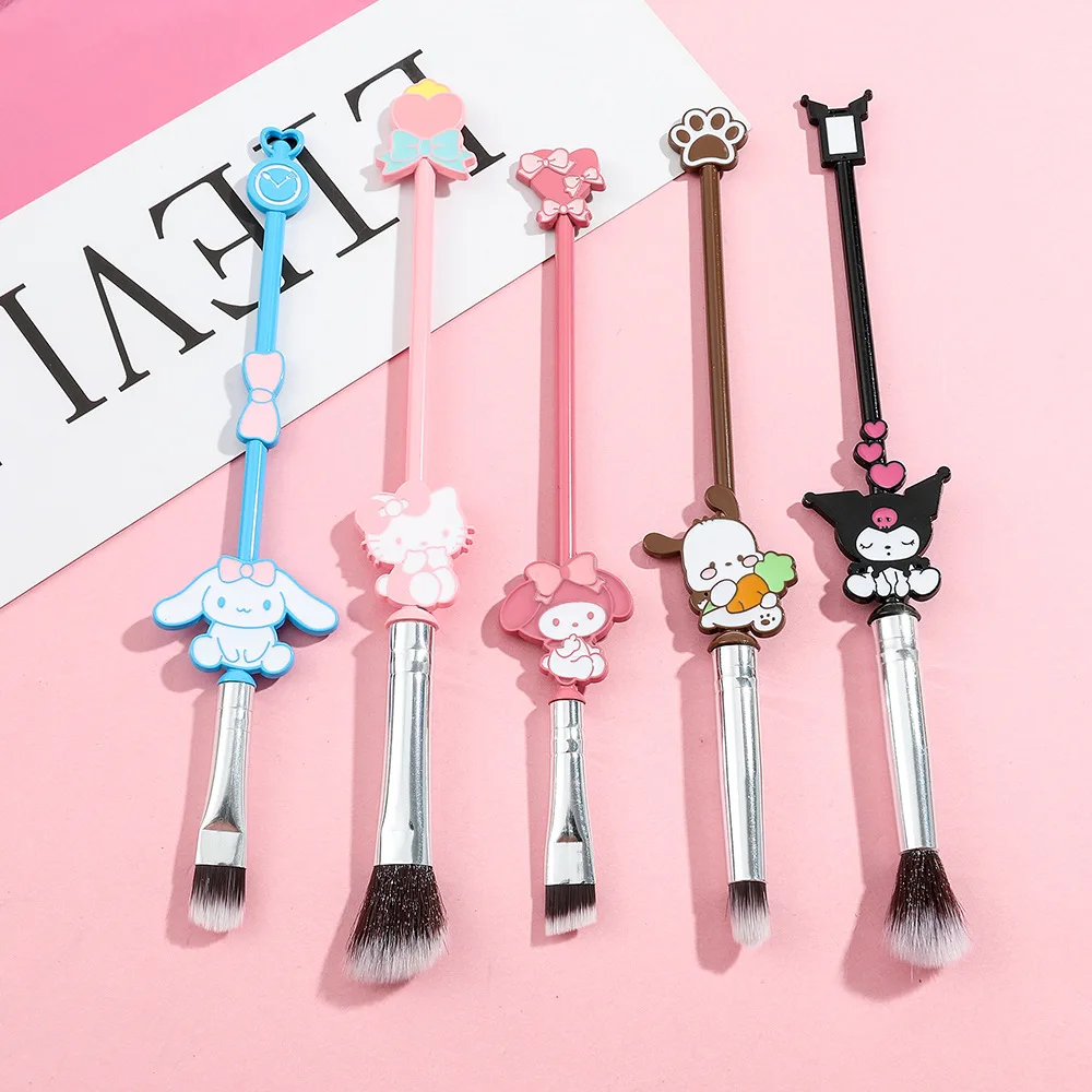 Kawaii 5Pcs Sanrio Makeup Brush Hello Kitty Kuromi Melody Cosmetics Blush Eyebrow Lip Eyeshadow Brush Beauty Tools Girls Gifts