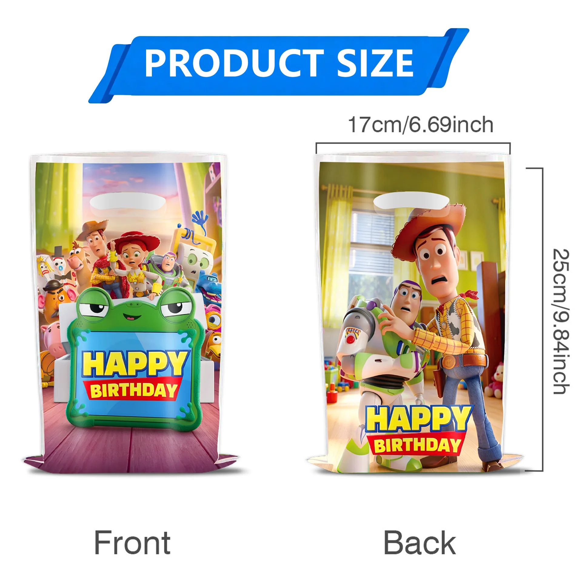 10~100 stuks Toy Story thema verjaardagscadeautasjes, plastic snoepzakjes met handvatten, geschikt voor feestfavoren en weggeefcadeaus
