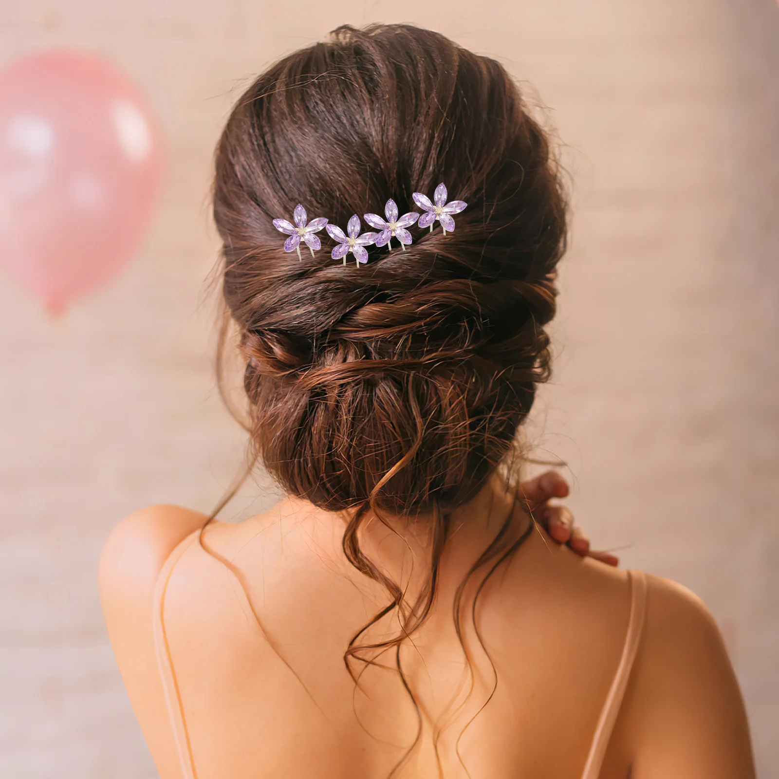 

4 Pcs Rhinestone Hair Pins Ancient Style Hairpin Set Vintage Wedding Accessories Purple Bridal Bobby Pins for Women