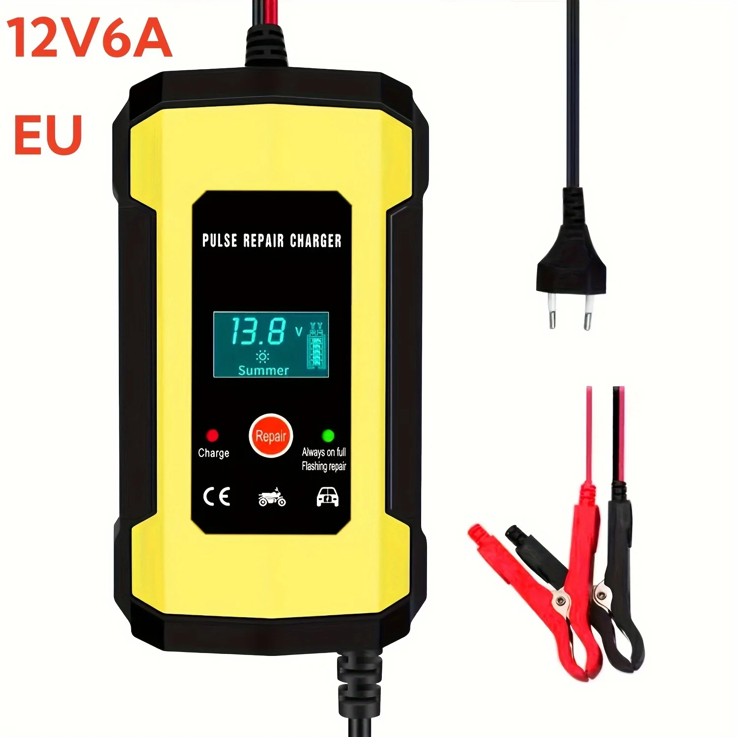 

12 В 6 А интеллектуальный импульсный ремонт ЖК-дисплей для авто мотоцикла автомобильное зарядное устройство умное быстрое зарядное устройство