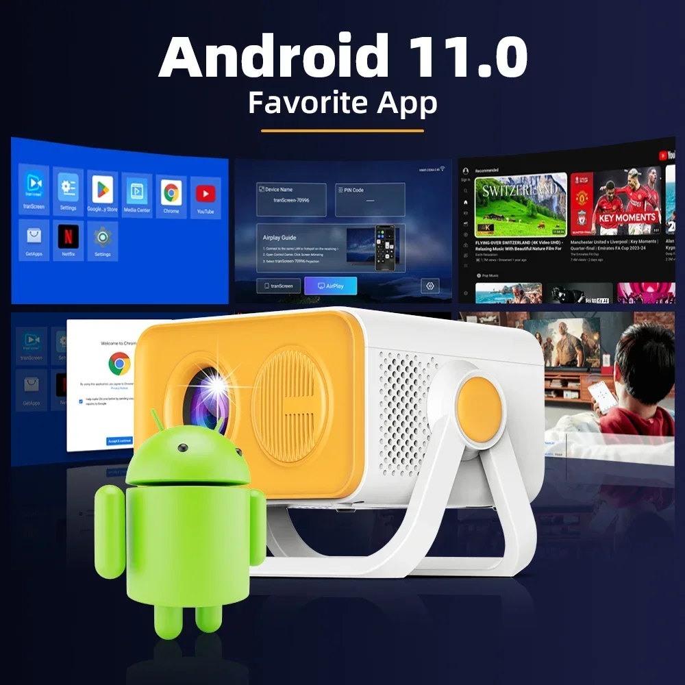 NEW Native 1080P 250ANSI 4K Android11 HT23 Pro Projector With Auto Keystone Correction Focus Wifi6 BT5.2 Portable Movie Outdoor