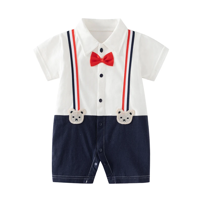 Baby boy\'s first birthday party dress, summer, gentleman, thin, short-sleeved, full moon style, suspender, jumpsuit, 100 day