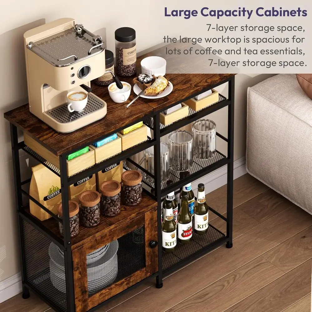 Rustic Farmhouse Coffee Station with Doors - Small Storage Cabinet for Kitchen, Home, Office, and Bar