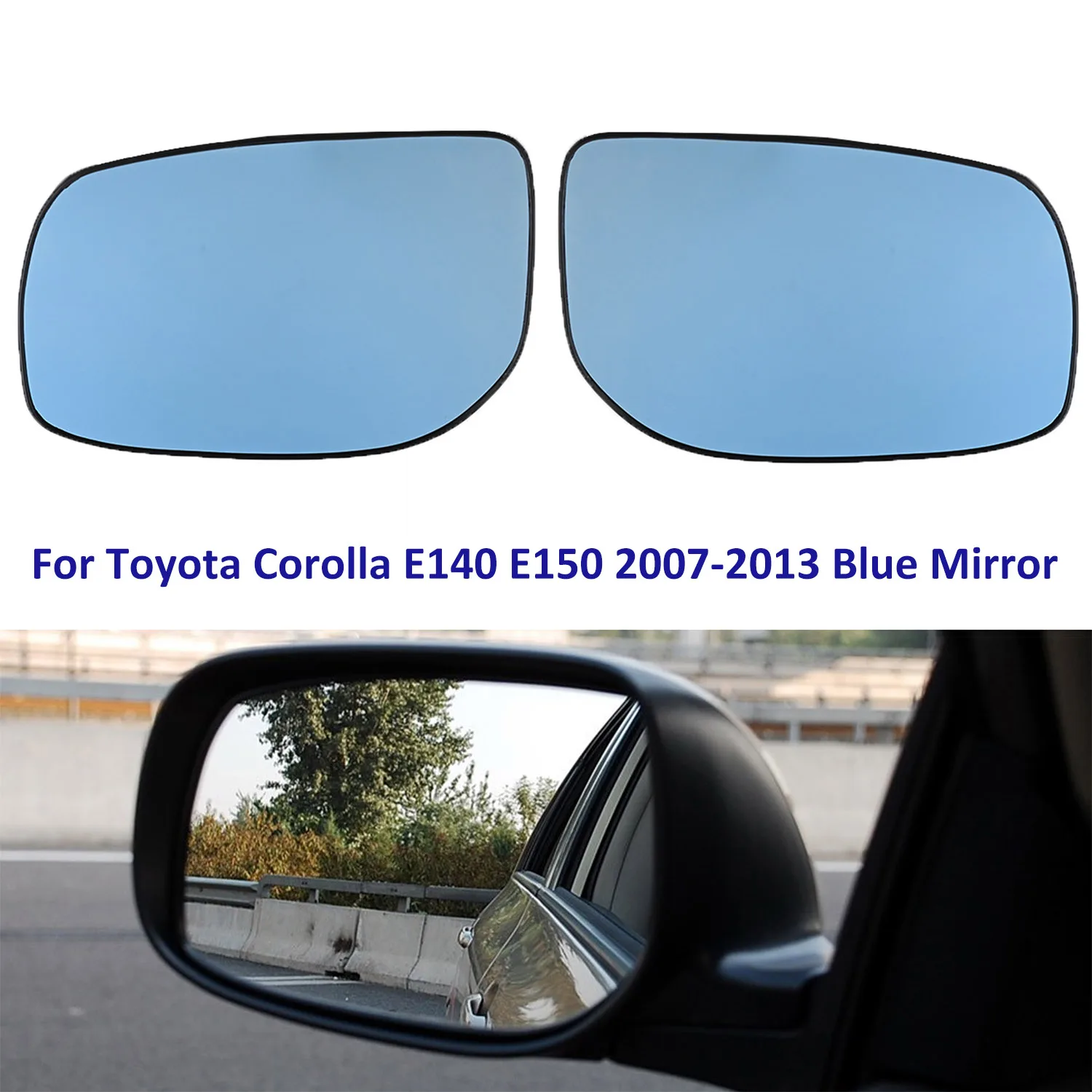 For Toyota Corolla E140 E150 2007-2013 Heated Blue Driver Passenger Side Mirror Rearview Glass Door Anti-Glare Wing Mirror