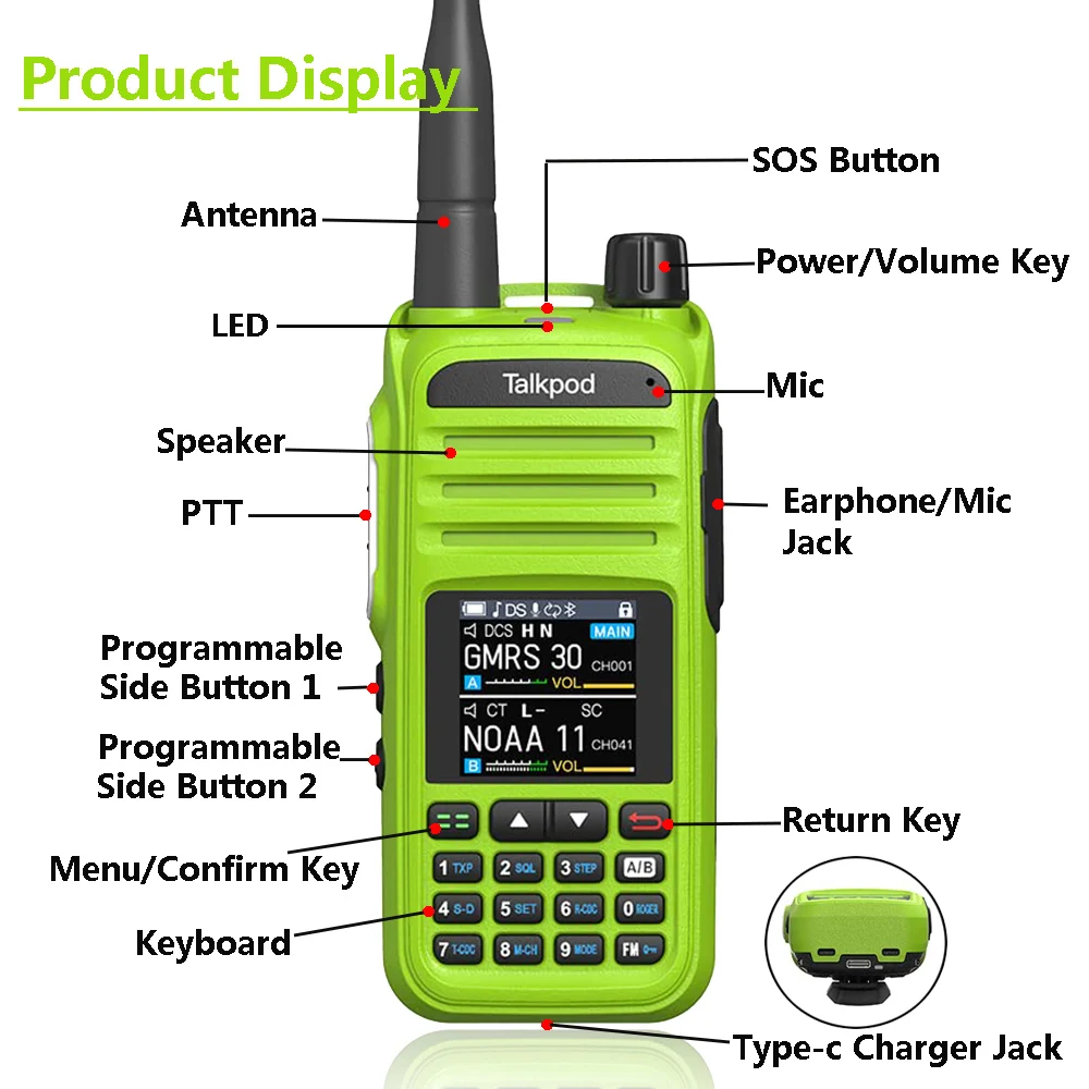 토크팟 A36 플러스 워키토키, 휴대용 햄 CB 라디오, AM FM, VHF, UHF, 7 밴드, NOAA 날씨 수신 송수신기, 양방향 라디오, 5W