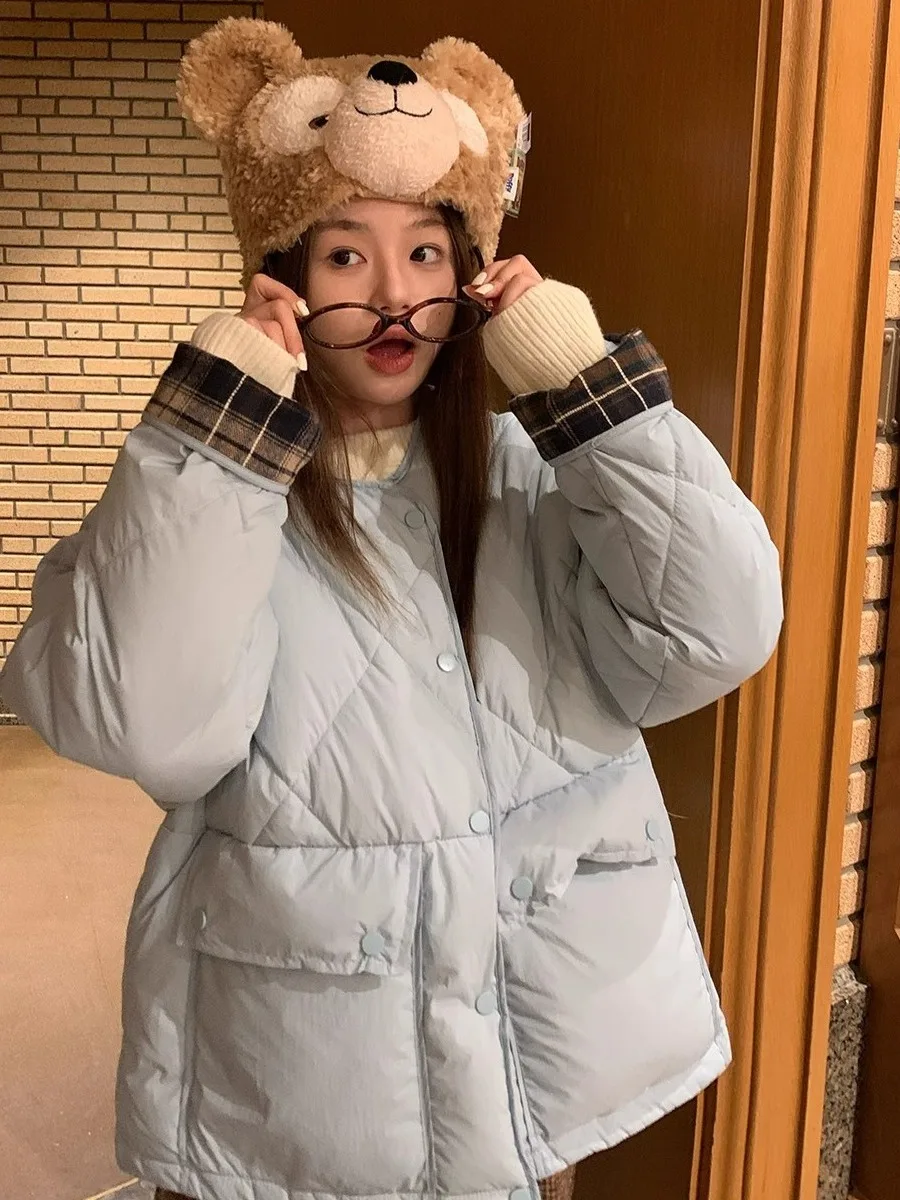 

Осень-зима 2022, новинка Sle с бриллиантовой строчкой, однотонное лоскутное шерстяное клетчатое хлопковое куртовое студенческое пальто, хлопковая одежда