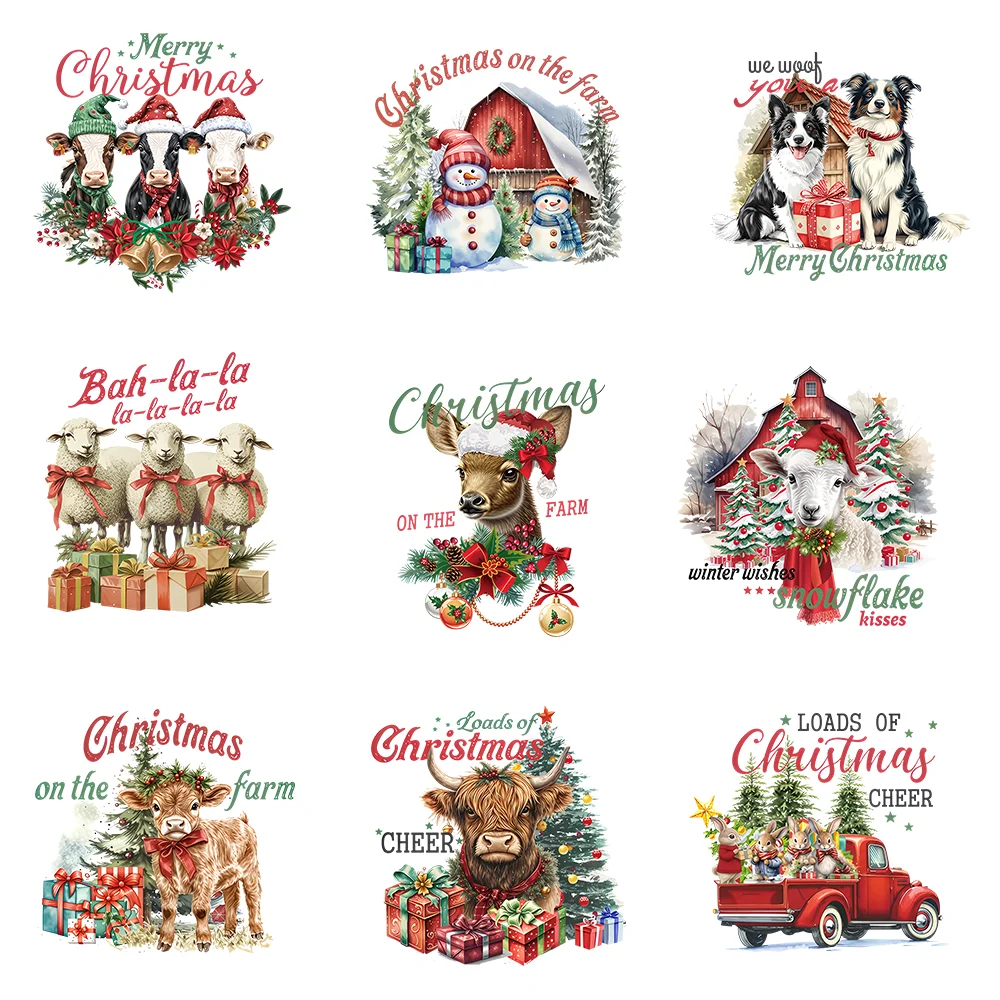 9 قطعة عيد الميلاد التصميم الإبداعي ملصقات نقل الحرارة لتي شيرت ، قناع ، جينز ، حقيبة الظهر ، قبعة ، وسادة لنمط شخصي