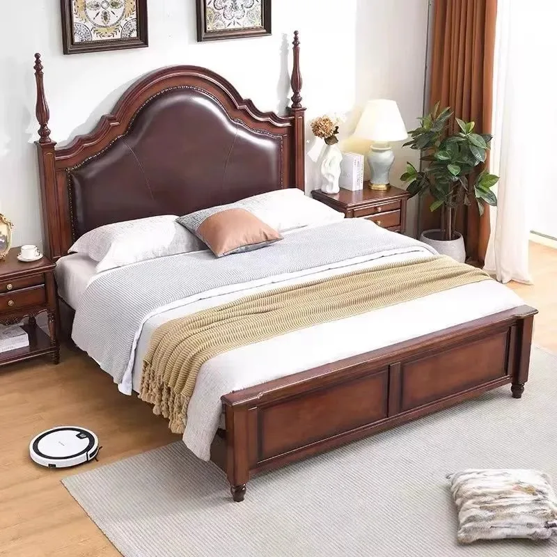 American country solid wood bed master bedroom 1.8 meters wedding bed retro bedroom double bed princess storage air