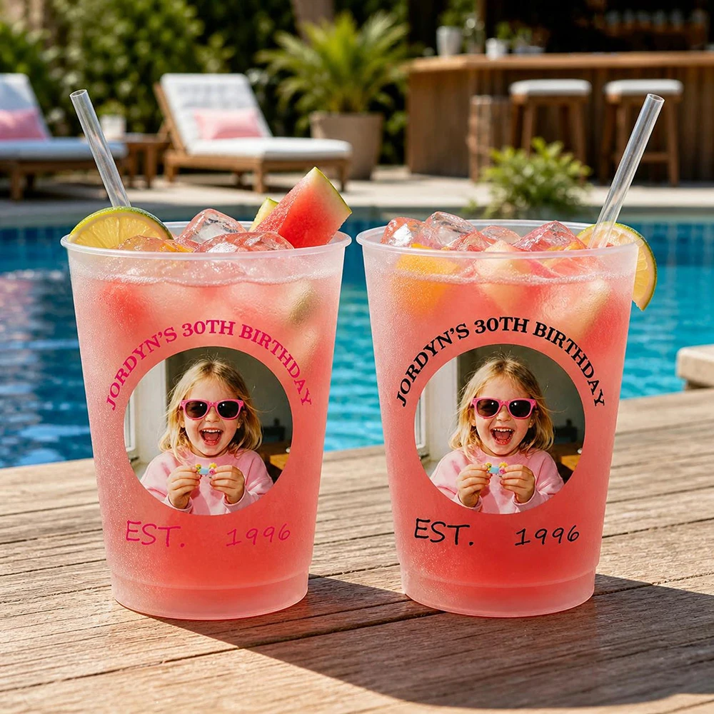 Custom Beach Bachelorette Frosted Plastic Cups, Reusable Drink Tumblers for Coastal Bridal Party, Summer Bachelorette and Guest