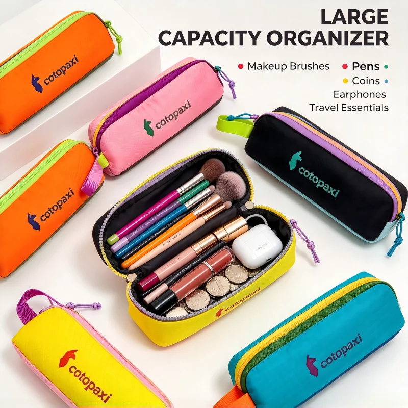 Dopamine-Boosting Large Capacity Portable Nylon Makeup Bag Pen Case Contrast Color Design Travel Coin Purse
