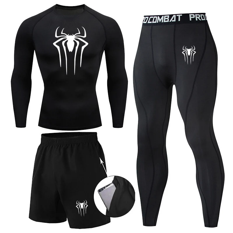 

Men 3Pc Set Winter Thermal Underwear Compression Sports Suit Long Johns Clothes Running Tracksuit Wear Exercise Workout Tights