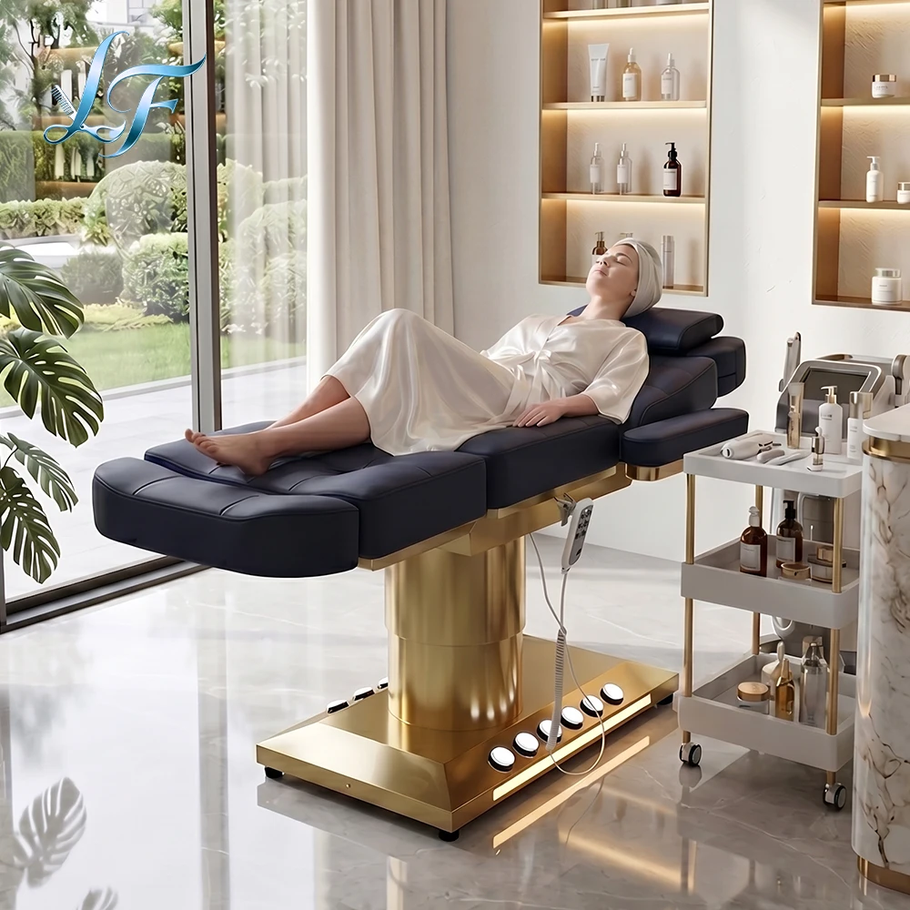

Luxury Professional Adjustable Automatic Electric Lift Thermal Massage Table Bed High Quality Facial Headspa With Hole