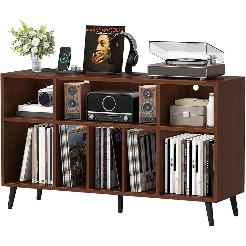 47.2 Large Record Player Stand Record Storage Cabinet with Power Outlets