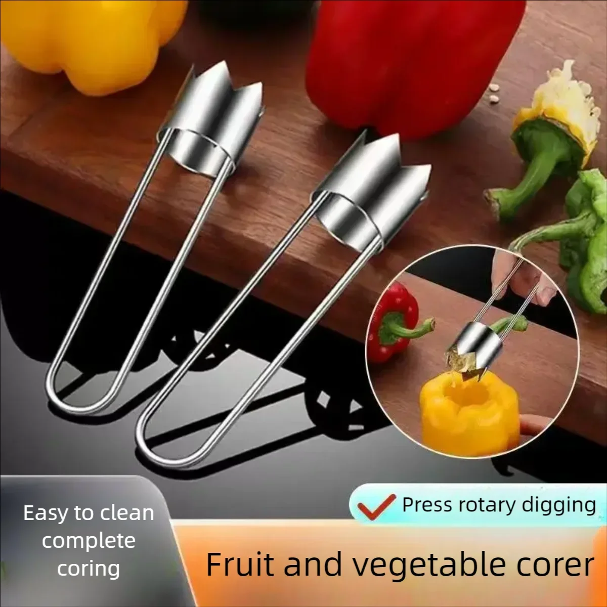Stainless Steel Corer Tool - For Fruits & Veggies Like Apples, Peppers, Tomatoes | Easy Core Removal | Durable