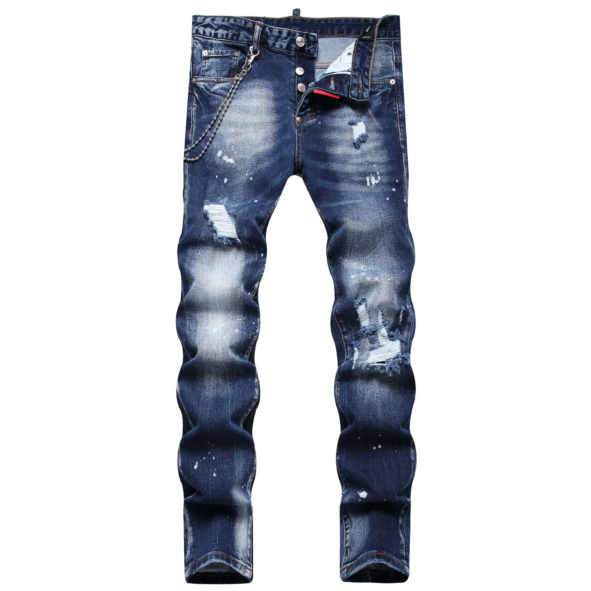 chareiharper plus size 1803 Men's ripped jeans fashion hanging applique cloth slim feet mid-waist pants tide