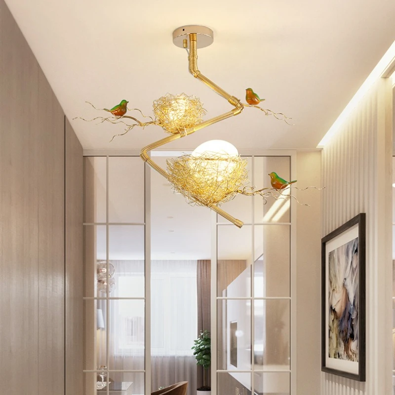 Nordic Rural Style Bird's Nest Ceiling Lights Personalized Bar Art Creative Restaurant Lighting Corridor Hallway Pendant Lamps