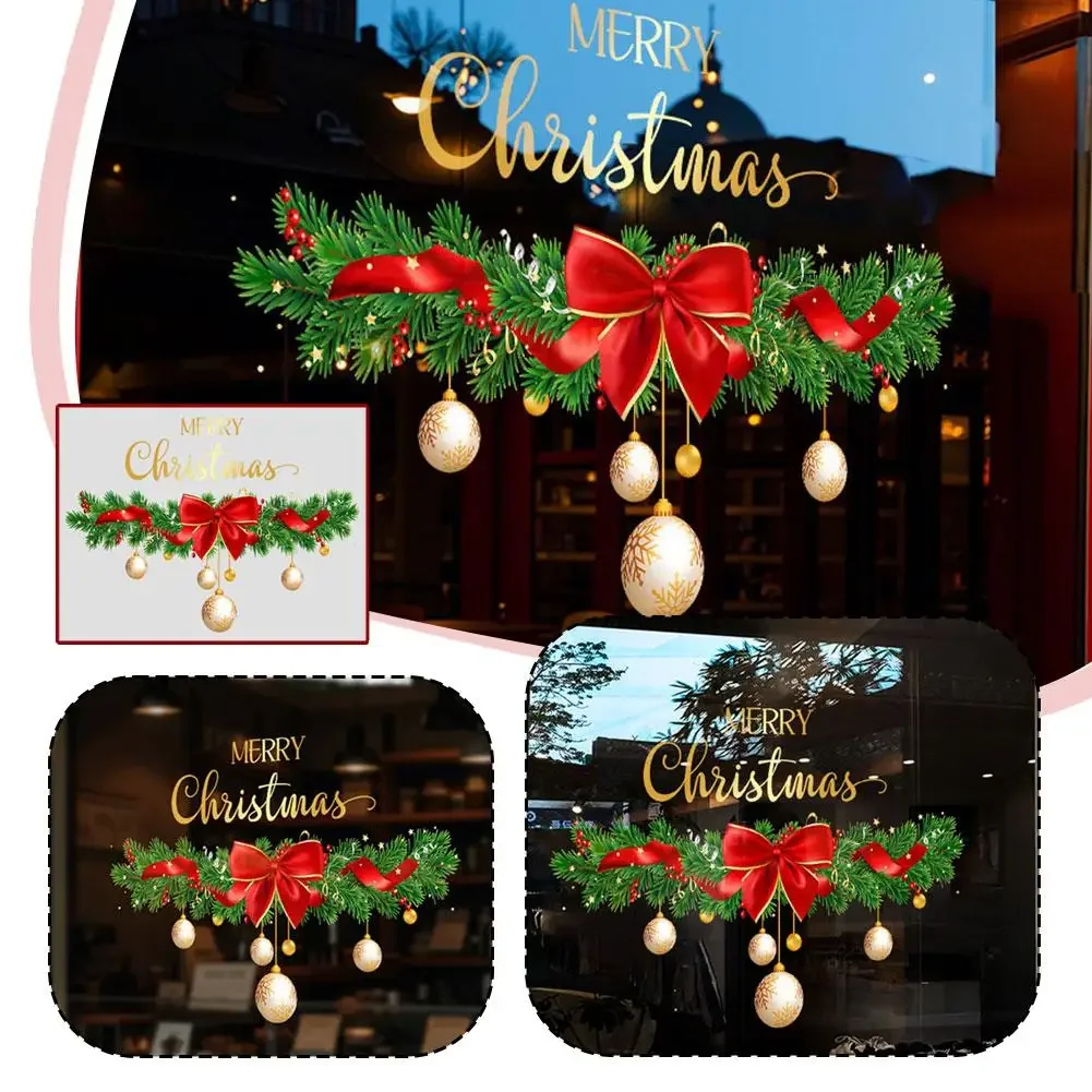 1 Stück 45cm*60cm Weihnachts-Fensteraufkleber mit Schleifendesign Elektrostatischer Fenster-Dekorationsaufkleber Speziell für Weihnachtsfeiern