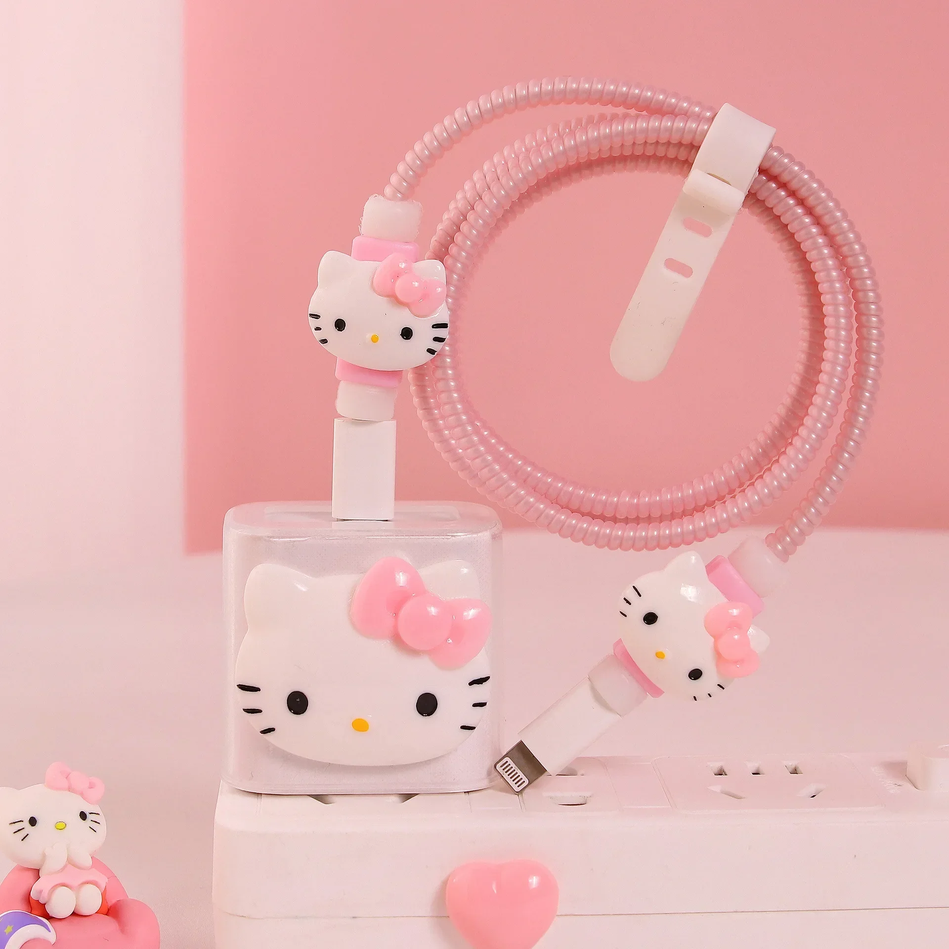 

Sanrio Anime Anti Breaking Apple Data Cable Protective Case Mobile Phone 18/20W Charger Winding Rope Hello Kitty Decorative Gift