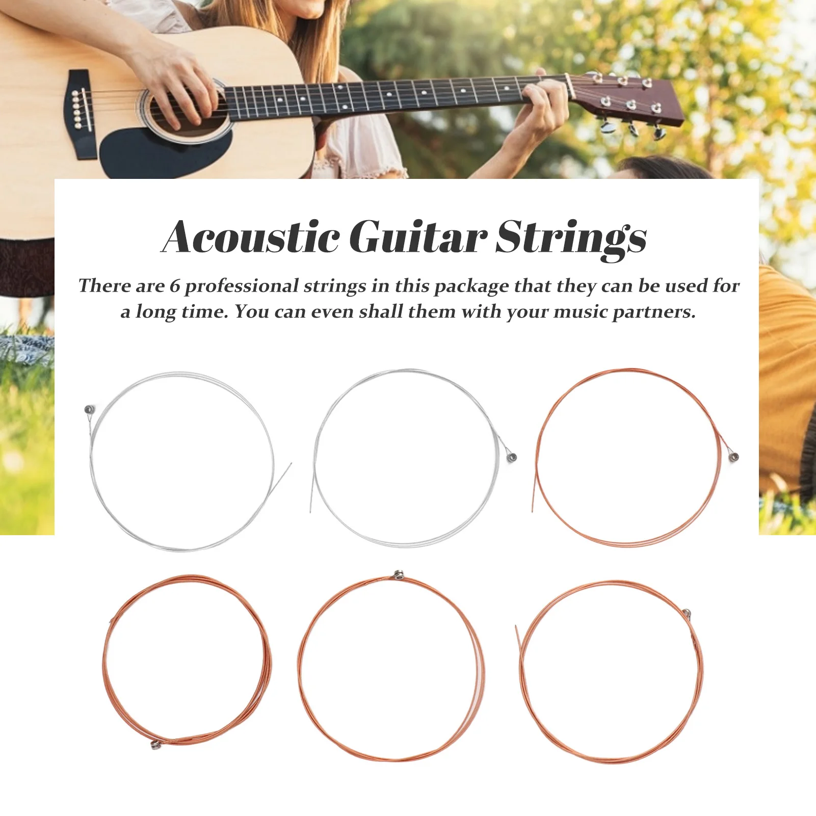 6Pcs Acoustic Guitar Strings Set Metal Replacement Accessories for Beginners Players Musicians