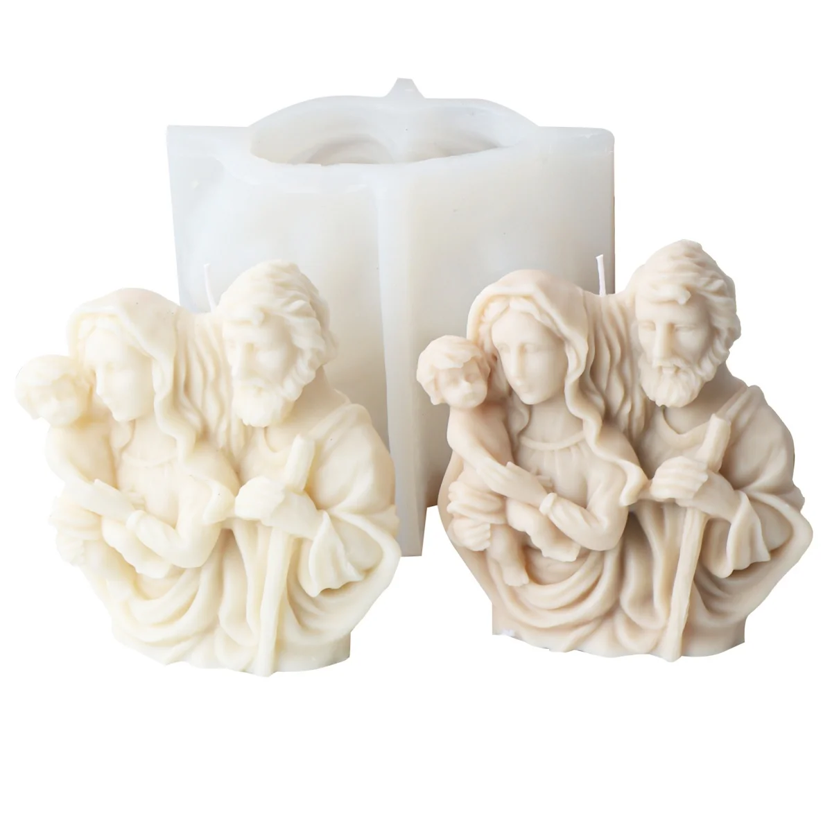 3D Holy Family Statue Silicone Mold Jesus Virgin Mary Baby Family with Three People Candle Resin DIY Tool Religion Home Decor
