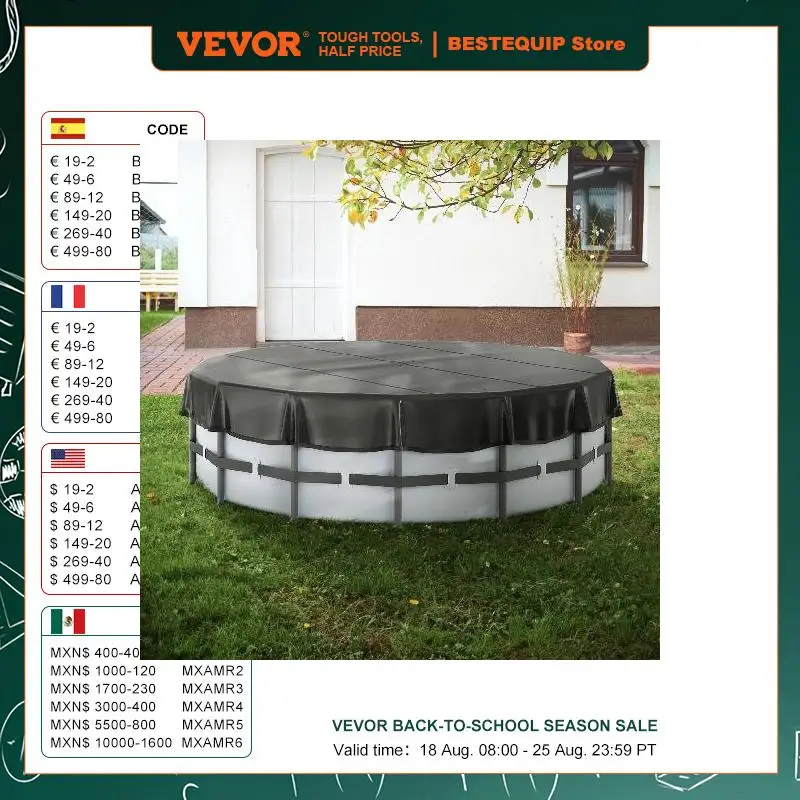 

VEVOR 15/18ft Round Pool Cover Solar Covers for Above Ground Pools Safety Pool Cover with Drawstring Design PVC Black