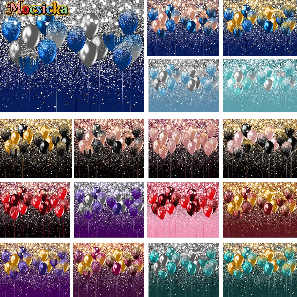 

Mocsicka Royal Glitter Backdrop Birthday Wedding Prom Graduation Photography Background Party Blue Balloon Decor Photoshoot Prop