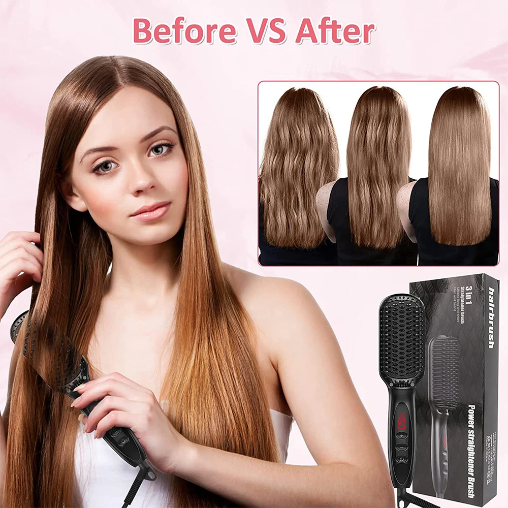 Hair Straightener Brush Comb Electric Hair Brushes Hot Comb Straightener For Hair Anti-scalding Ceramic Beard Straightener Brush view 5