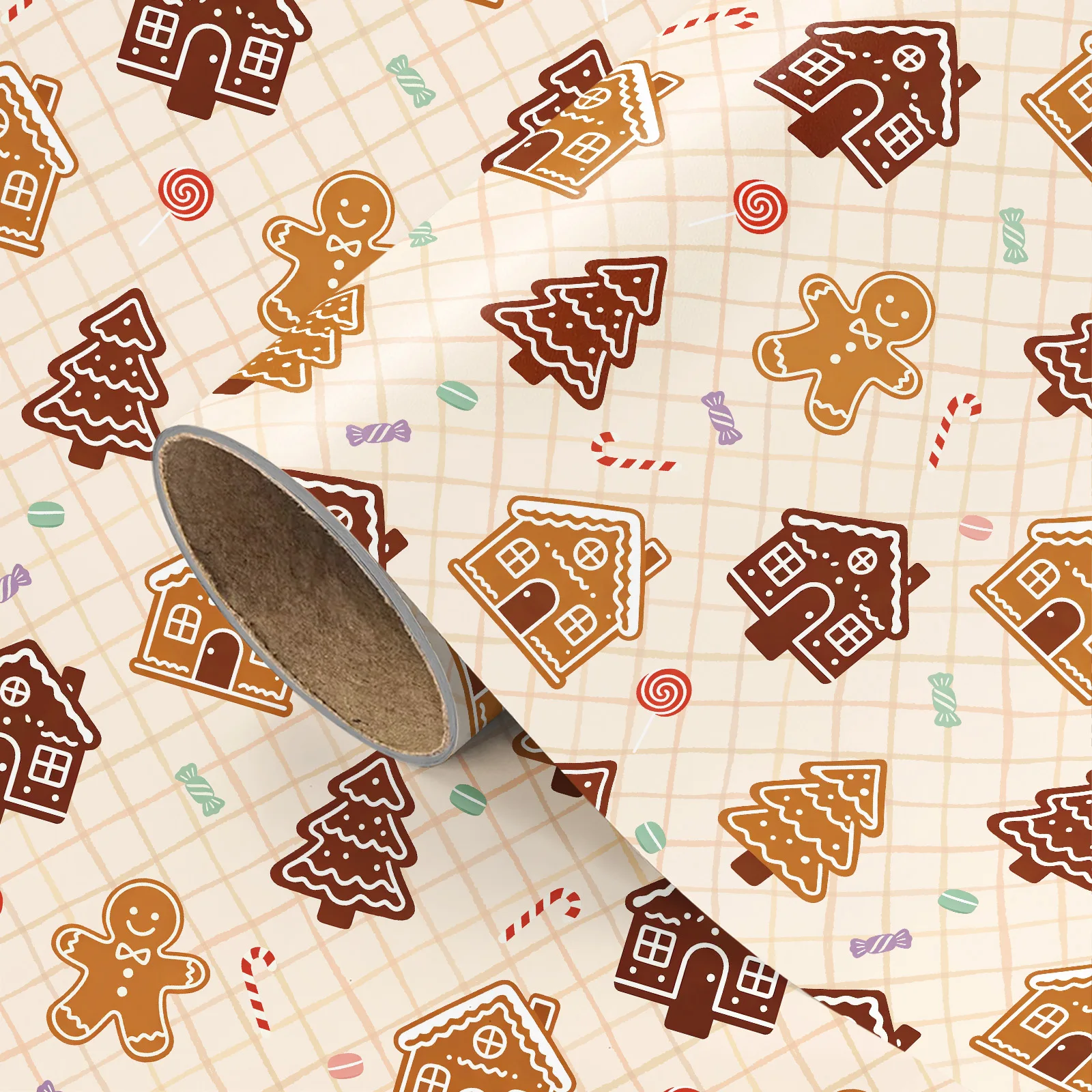 1 Roll of Gingerbread House Christmas Wrapping Paper, Cookie and Candy Style, Warm Holiday Gift DIY Decorative Paper, 43.2cm X 300cm (17inch X 9.84 Feet)