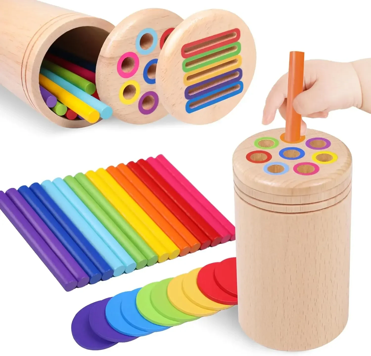 Giocattoli in legno Montessori Ordinamento dei colori Giocattoli per motori fini Forma corrispondenza Giocattoli puzzle educativi precoci sensoriali per i più piccoli