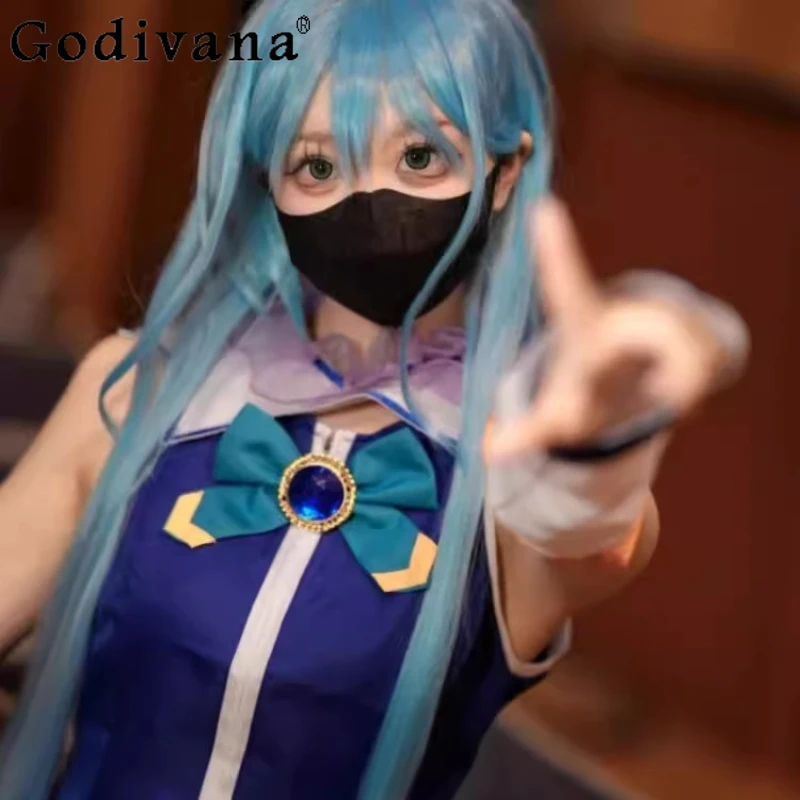 زي تنكري على طراز الكلية للنساء بدون أكمام زي مدرسي للحفلات التنورة النسائية باللون الأزرق وتتسابق تنورة صغيرة