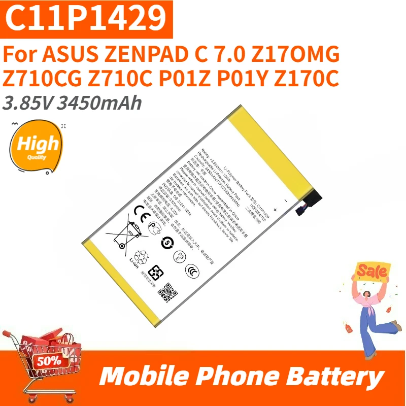

High Quality C11P1429 Phone Battery 3.85V 3450mAh For ASUS ZENPAD C 7.0 Z17OMG Z710CG Z710C P01Z P01Y Z170C Brand New