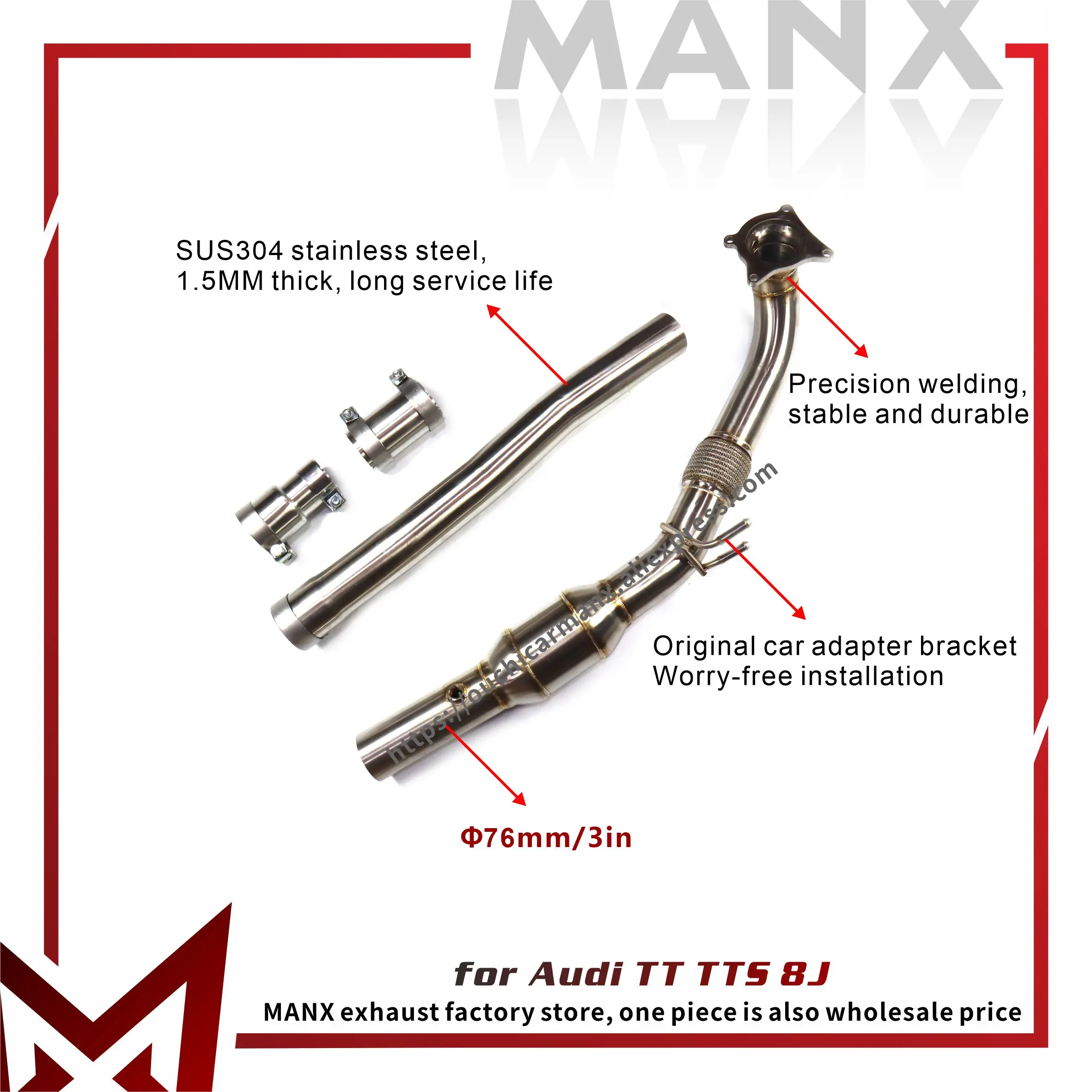 

MANX for Audi TT TTS 8J Exhaust system Complete parts Handcrafted Continuous surprises 76mm