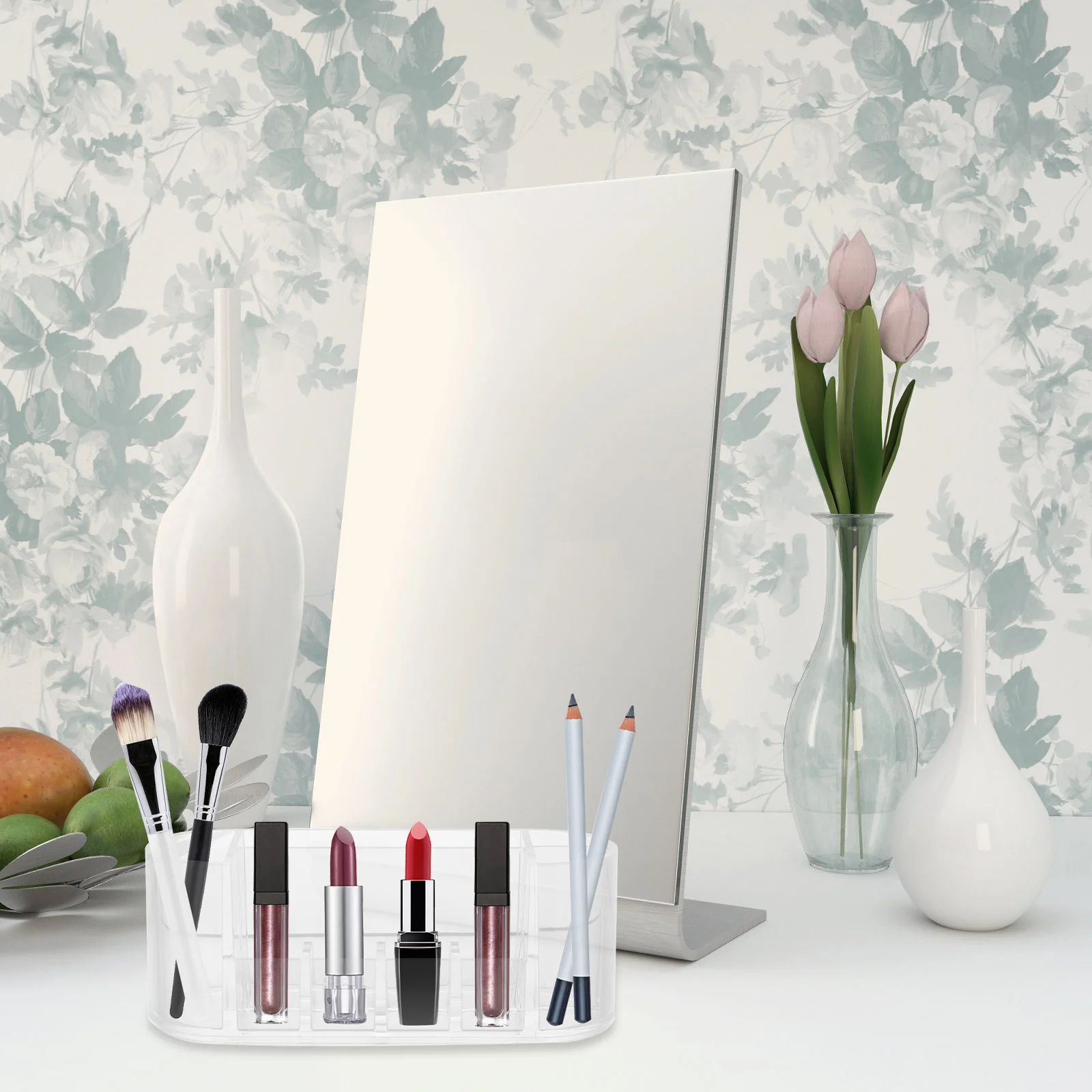 

1Pcs Organizer Clear Makeup Tools Organizer with Multiple Grids Desktop Storage Container for Lipstick Brushes Toiletry