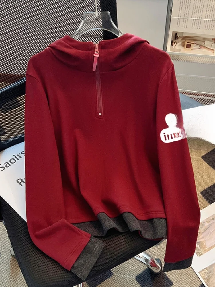 Faionable moletom feminino forrado com capuz outono inverno com zíper design coreano sle slim fit comprimento ort