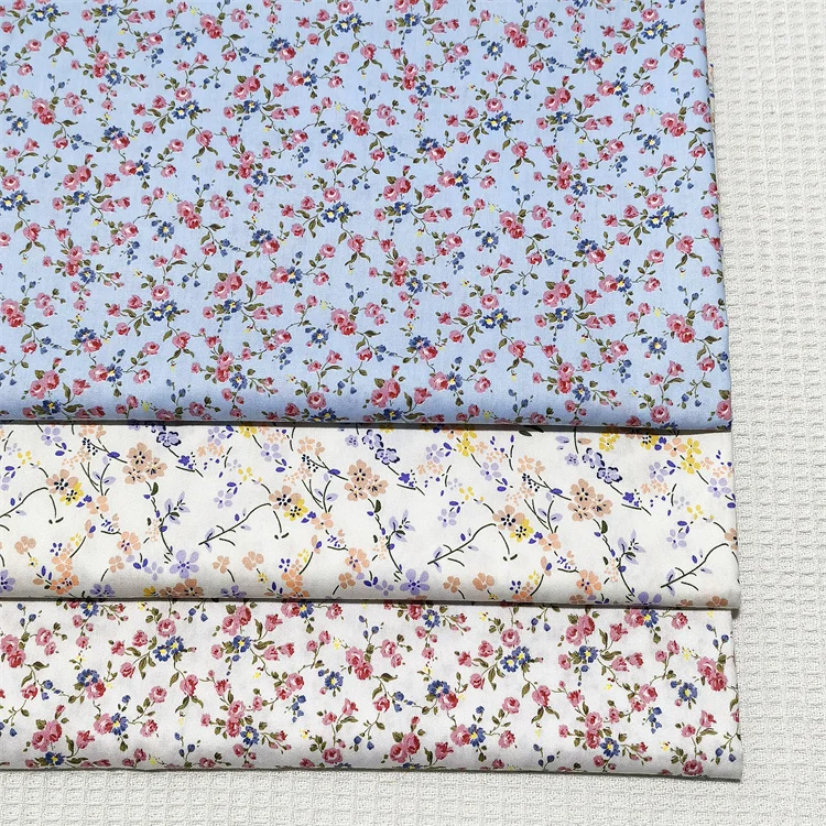 Floral Cotton Fabric for Making Bedding Bag, Handmade Shell Lining Cloth, Small Floral, Yellow, White, 160x50cm