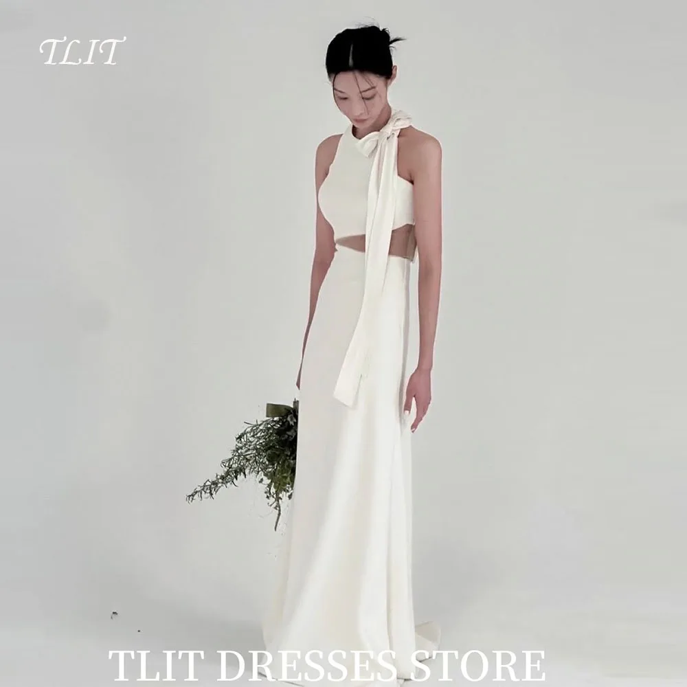 

TLIT Simple Two Pieces Evening Dresses Halter Backless Prom Gowns Korea Wedding Dress Photos Shoot Customized Floor-Length Gowns