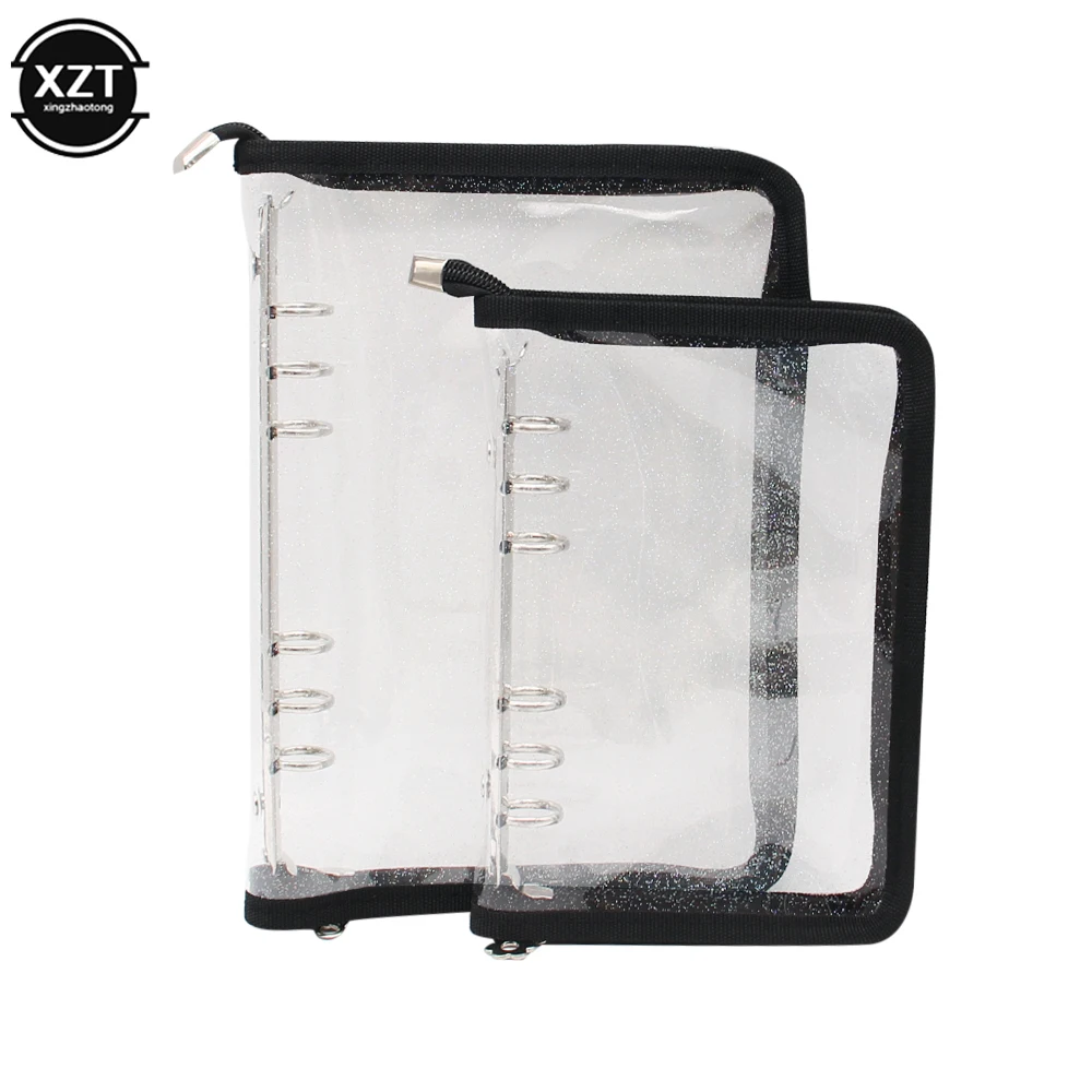 A5 หลวมโน้ตบุ๊ค PVC Glitter ซิป 6 วารสารนักเรียนศึกษาเครื่องเขียน Office Planner