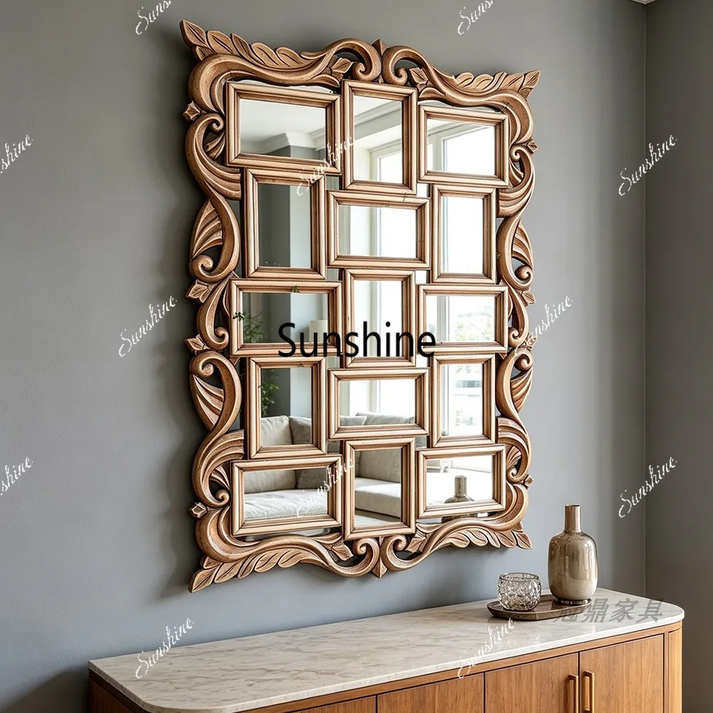 French retro style carved makeup mirror living room dining side wall hanging art mirror