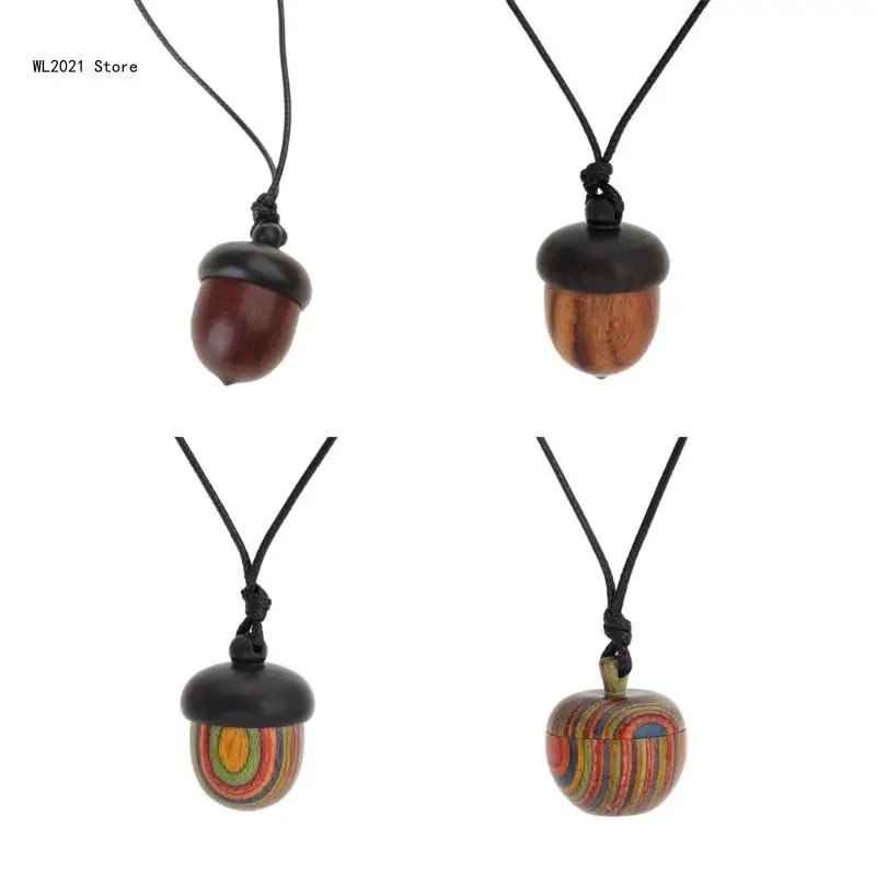 Wooden Acorns Pendant Necklace Choker with Wax Rope Men Women Ethnic Style Storage Pendants Necklaces Jewelry Accessory