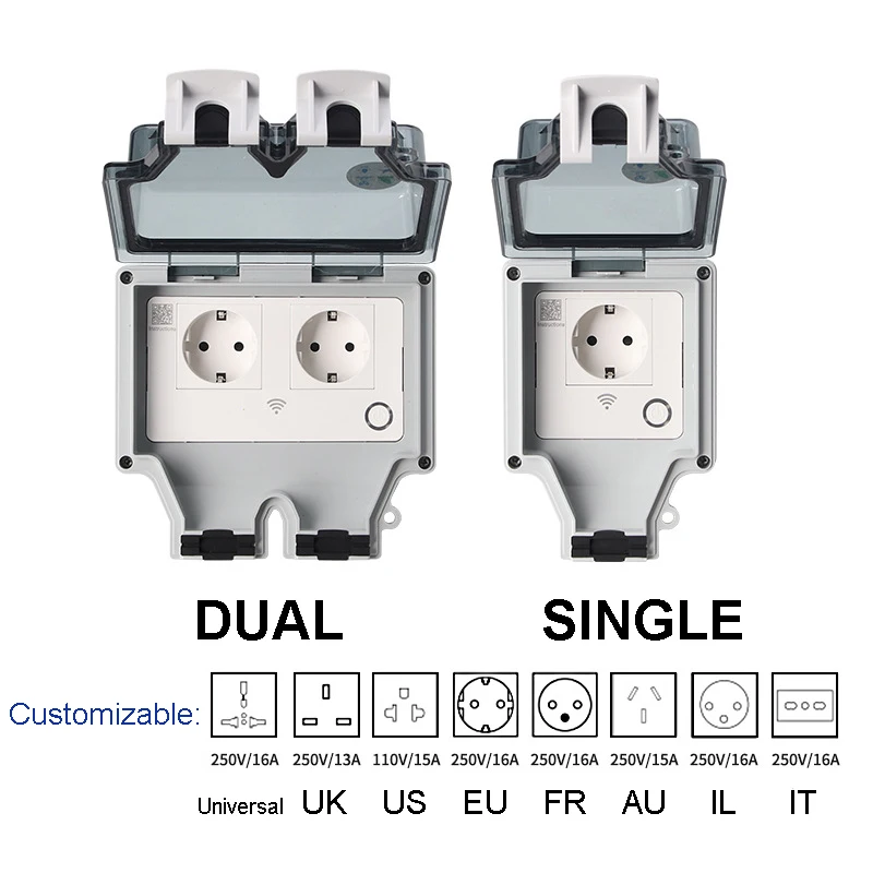 Imagem -03 - Tuya Smart Waterproof Cover Socket Tomada de Parede Exterior Fonte de Alimentação Brasil ue Eua Israel Itália Casa e Jardim Ip66 1016a