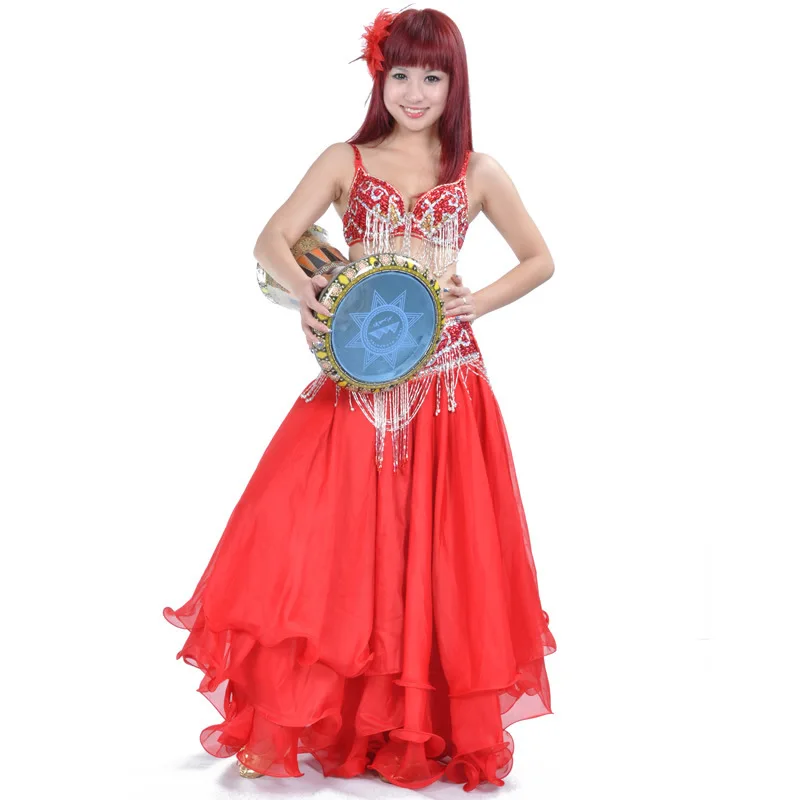 Costume professionale Ricamo di perle Costumi di danza del ventre artigianali Fascino sexy Nappa Performance Dress Set Carnevale