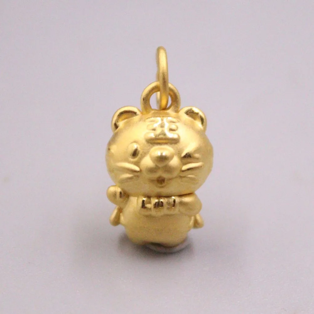 1PCS Real Pure 999 24K Yellow Gold Lucky 3D Zodiac Cute Tiger Pendant 1.21g