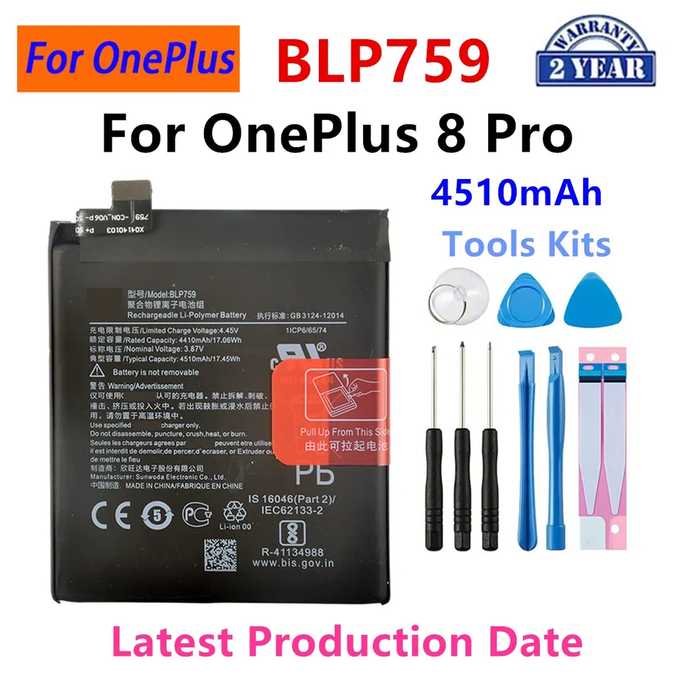 Batería de repuesto para teléfono BLP801 BLP761 BLP759 BLP745 BLP743 BLP699 BLP685 BLP657 BLP637 BLP633 para OnePlus 8 8 Pro 8T 6
