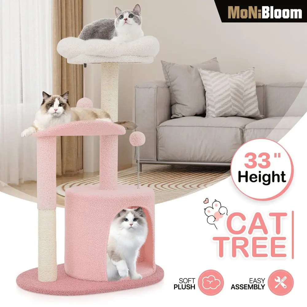 

33 Flower Cat Tower, Cute Cat Activity Tree With ching Post For Indoor Kittens, Cozy Condo Plush Perches