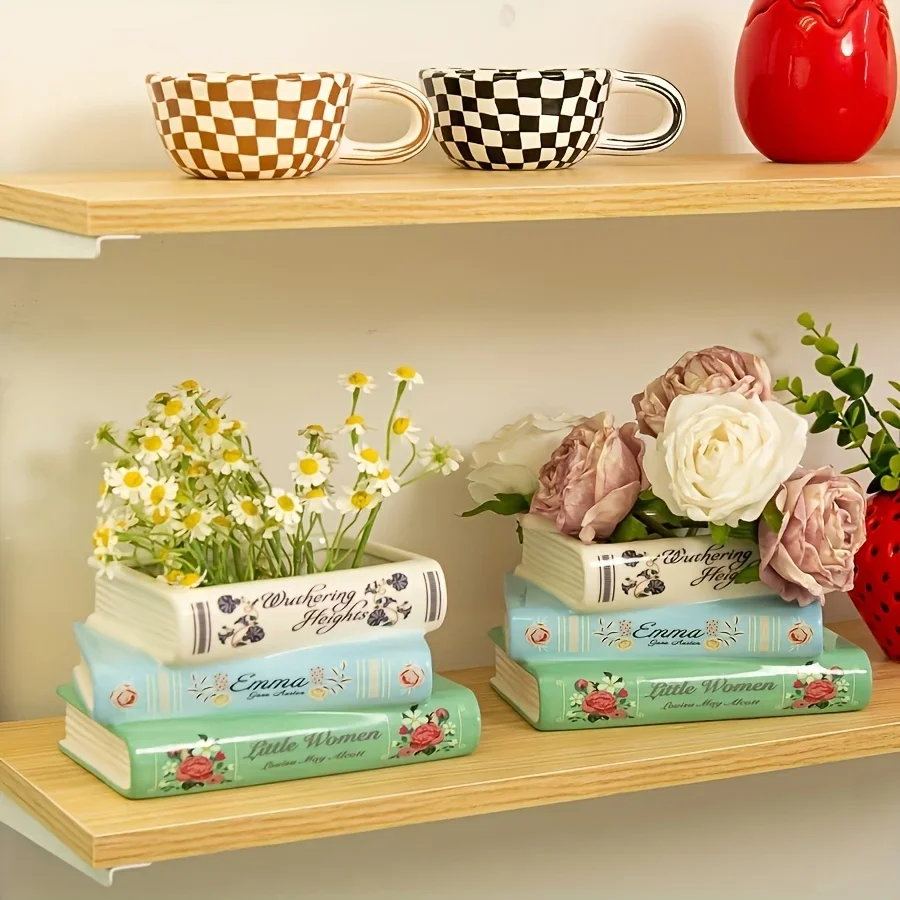 1 Creative Three-Layer Book Shaped Vase, Unique Home Ceramic Flowerpot