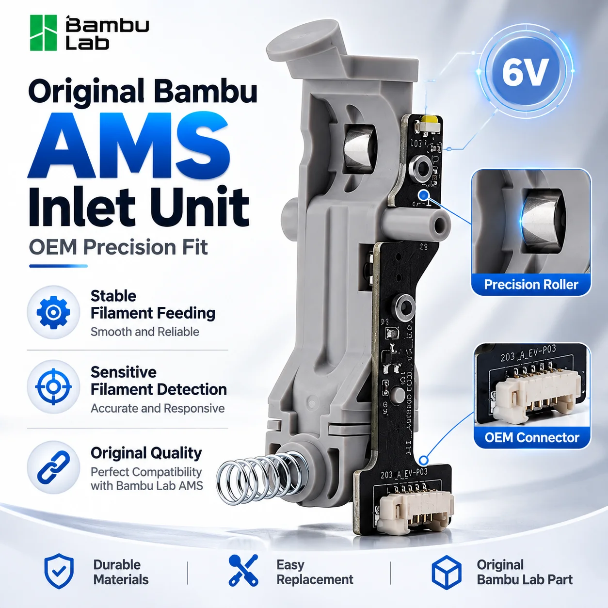 Original Bambu Lab AMS Inlet Unit Filament Feeder Sensor Assembly 6V Replacement Spare Part for 3D Printer