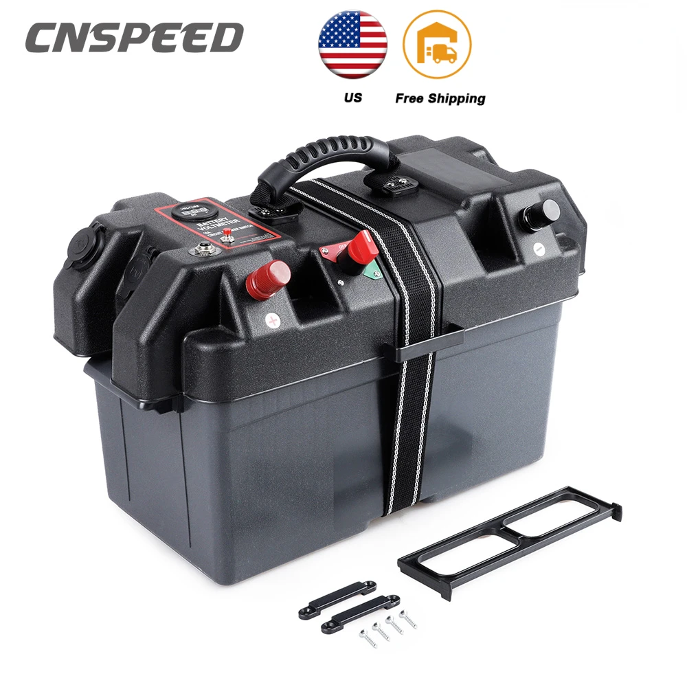 

Boat Camper RV Battery Box USB 12V Trolling Motor Power Center Station Charger Port Plastic Fit Group 24- and 27-size Batteries