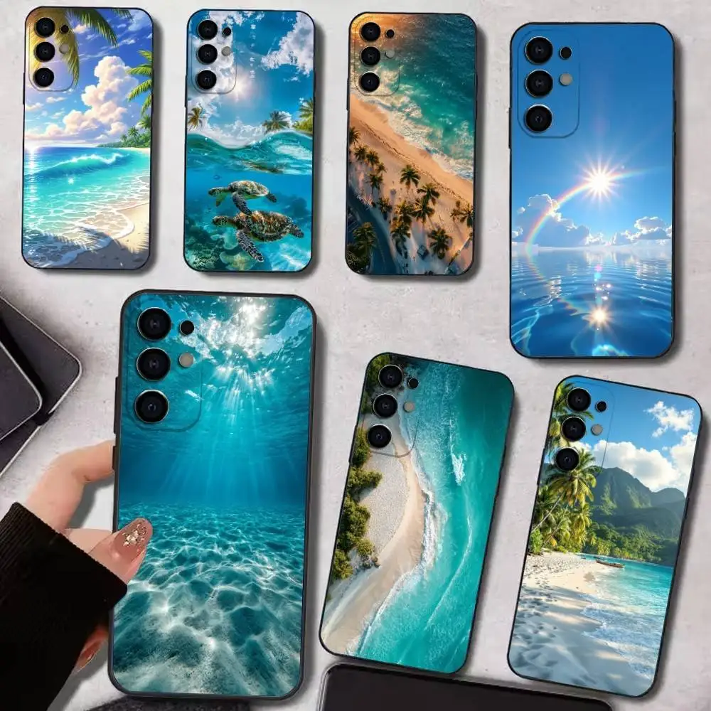 

Palm Trees Sea Beach Phone Case For Samsung S25,S24,S21,S22,S23,S30,Ultra,S20,Plus,Fe,Lite,Soft Black Cover