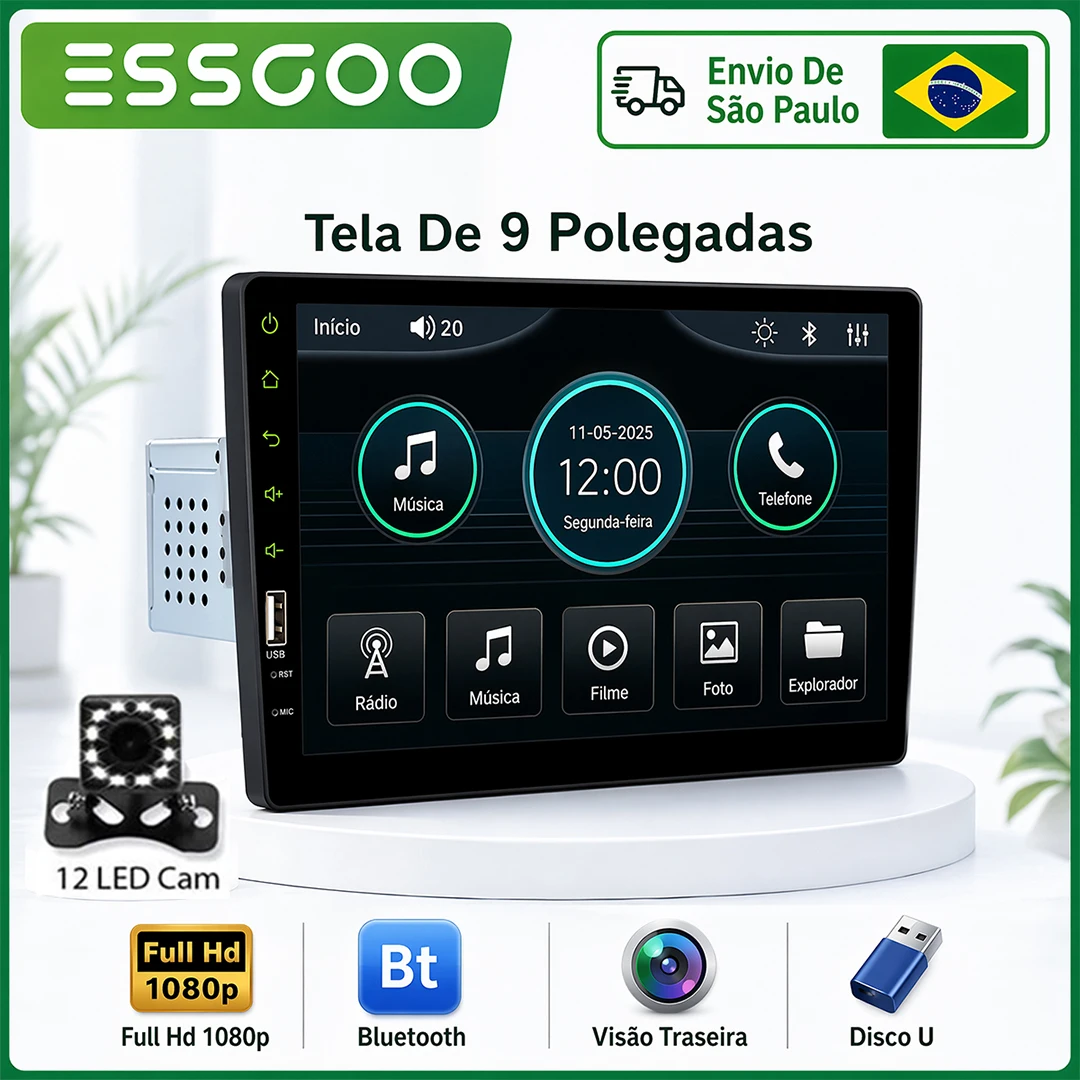 Rádio Automotivo 9" Tela Sensível MP5 Bluetooth