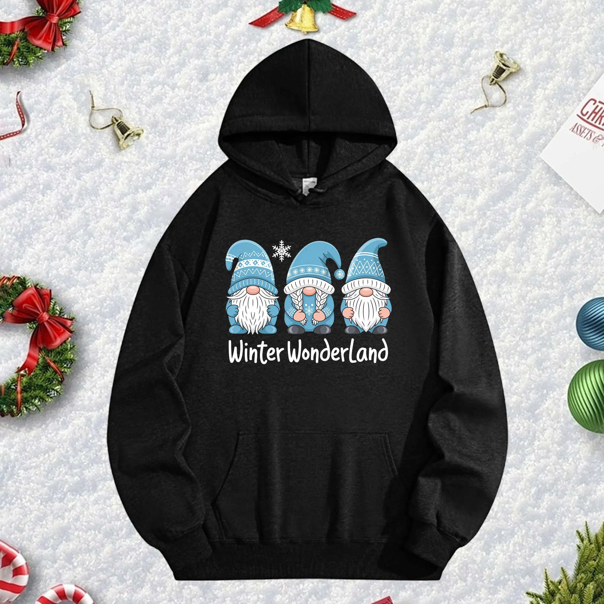 

Зимняя черная толстовка унисекс Wwonderland 270G, уютный флисовый пуловер для зимы, рождественского и новогоднего праздничного наряда